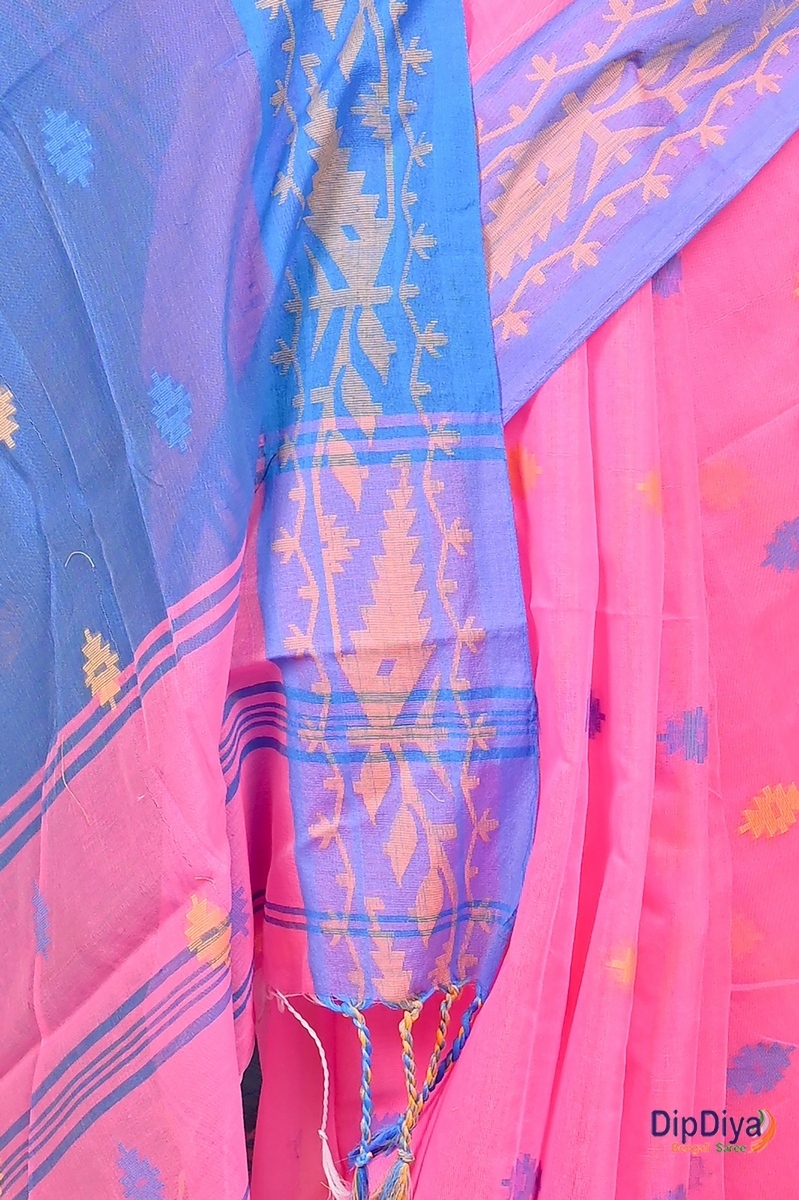 Pink Blue Cotton Blended Parul Hand Loom Saree (552)